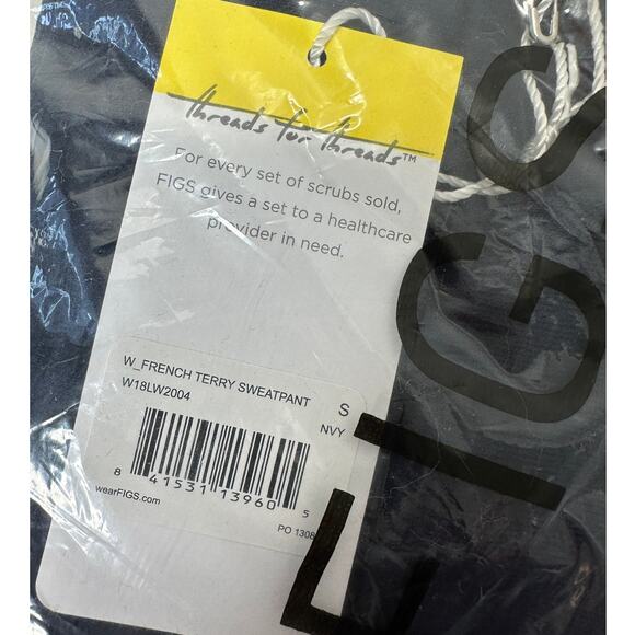 NWT Figs Navy French Terry Sweatpants Elastic Waist Scrubs S - Picture 4 of 7